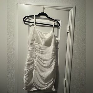 Storia White Ruched Mini Dress